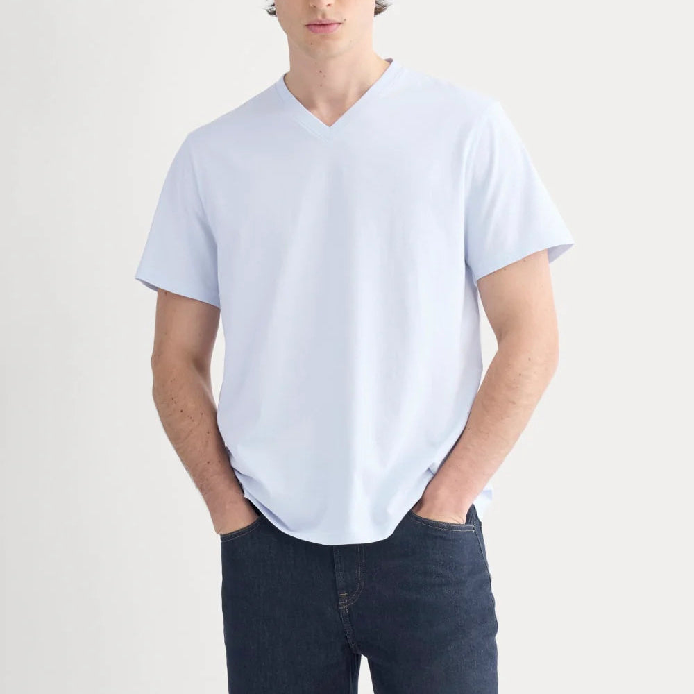 KumsFashions Organic V-Neck Tee in Skywriting Blue