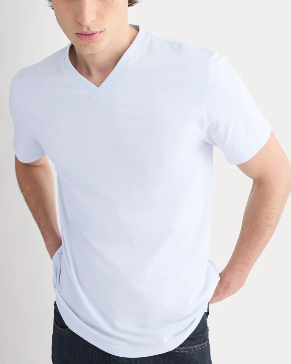 KumsFashions Essential Organic V-Neck Tee - Skywriting Blue