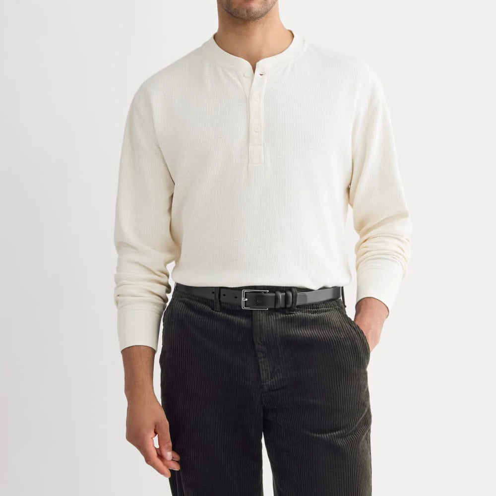 KumsFashions Men's Thermal Waffle Henley in Bone
