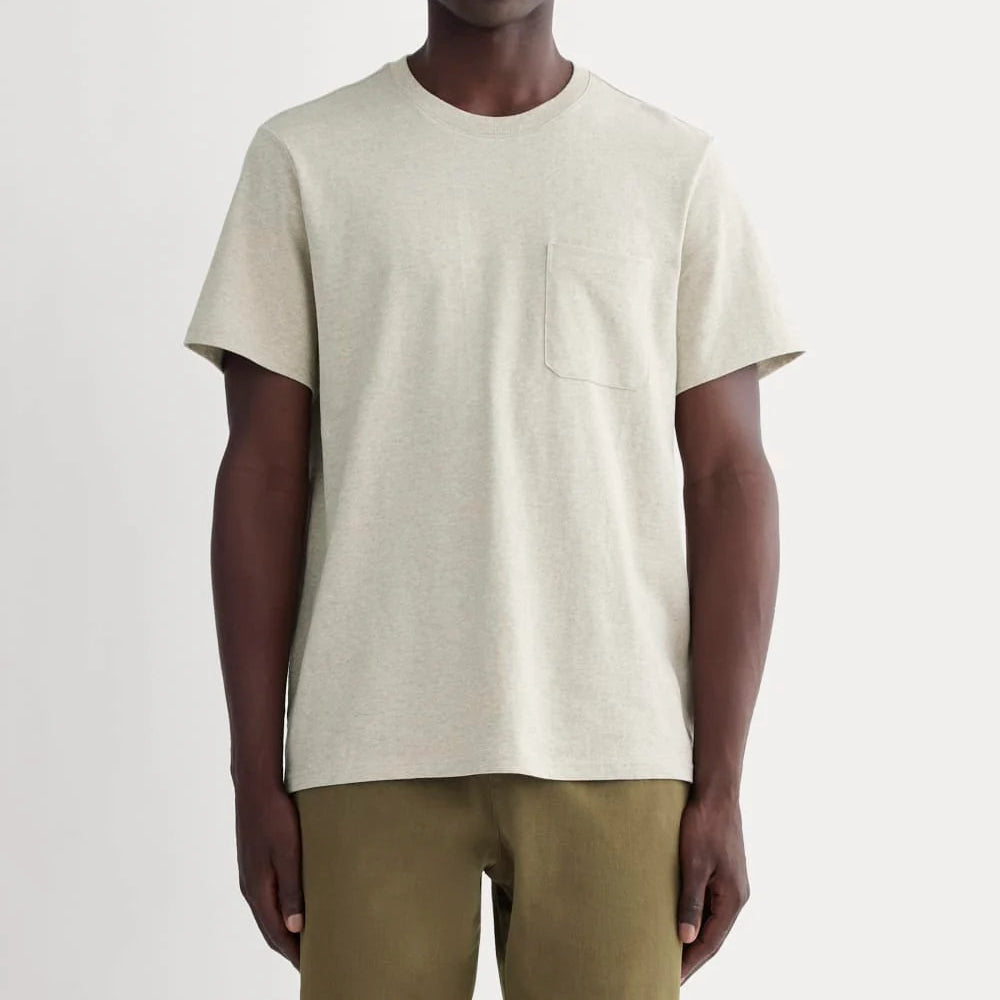 KumsFashions Premium Weight Pocket Tee in Heather Oatmeal - Men's Cotton T-Shirt