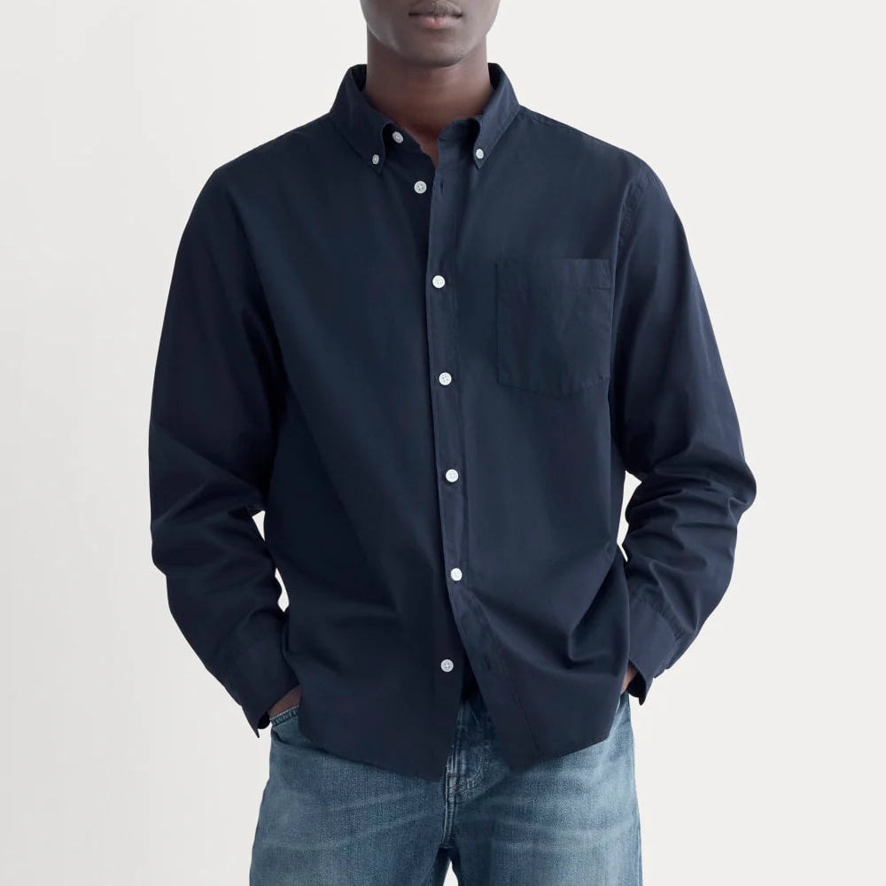 KumsFashions Navy Washed Poplin Shirt front view