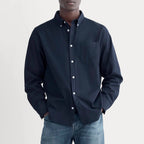 KumsFashions Navy Washed Poplin Shirt front view